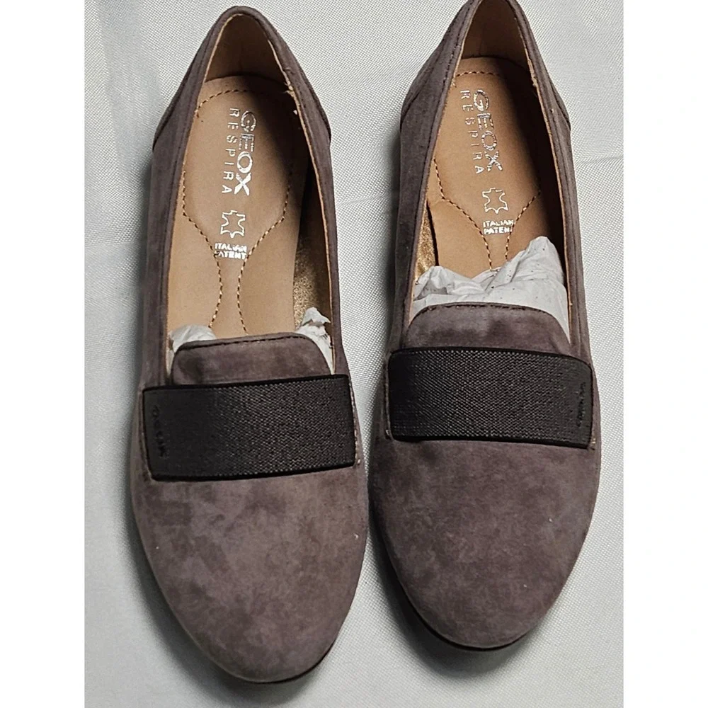 Geox Respira D Charlene J Dove Grey Goat Suede Loafer Flats‎ Women's 5 Italian
